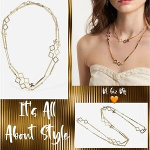 NWT Tory Burch Authentic Roxanne Geo Goldtone Long Geometric Links Necklace